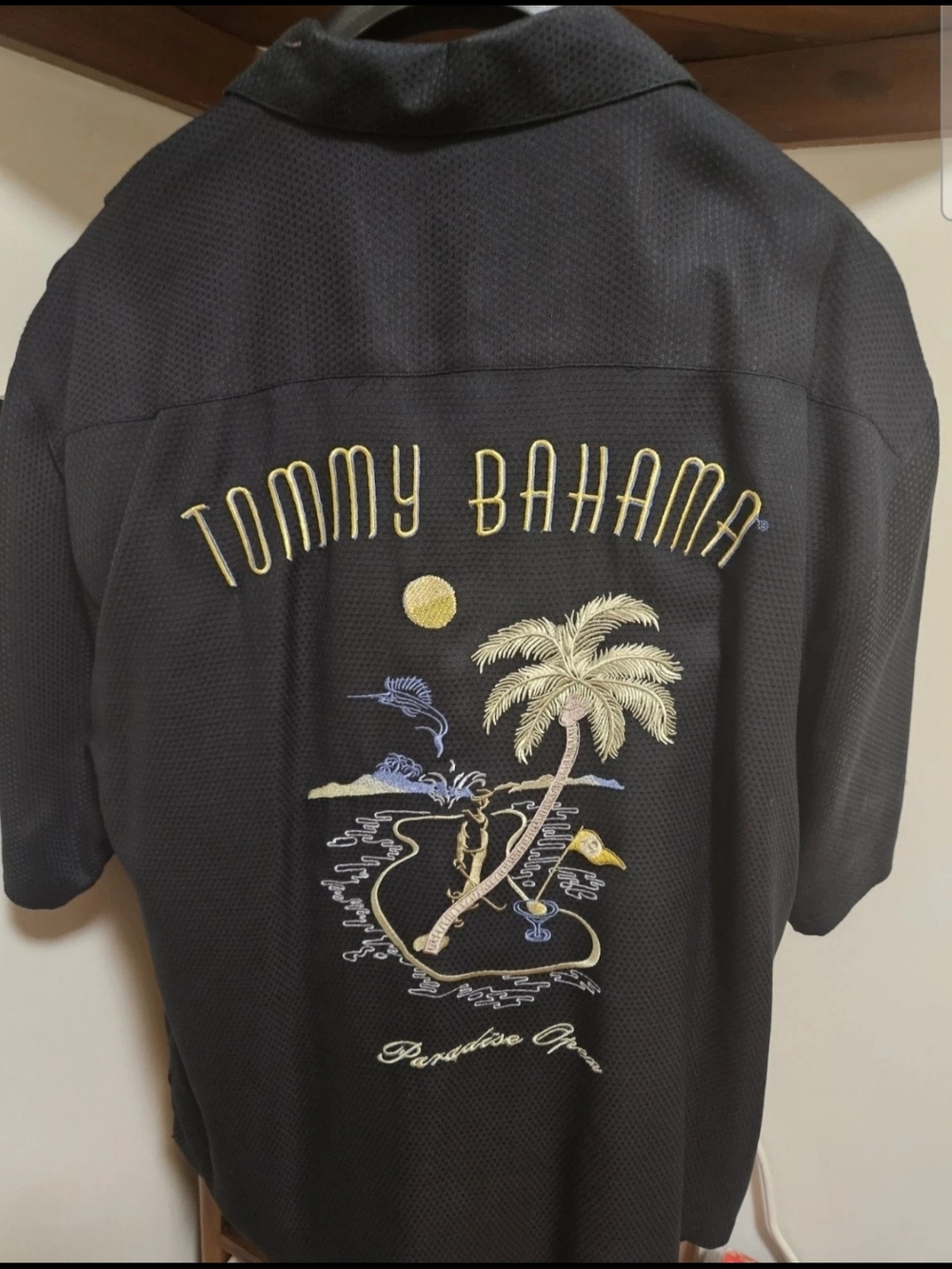 Tommy Bahama Black Silk Resort Shirt with Embroidered Palm Logo